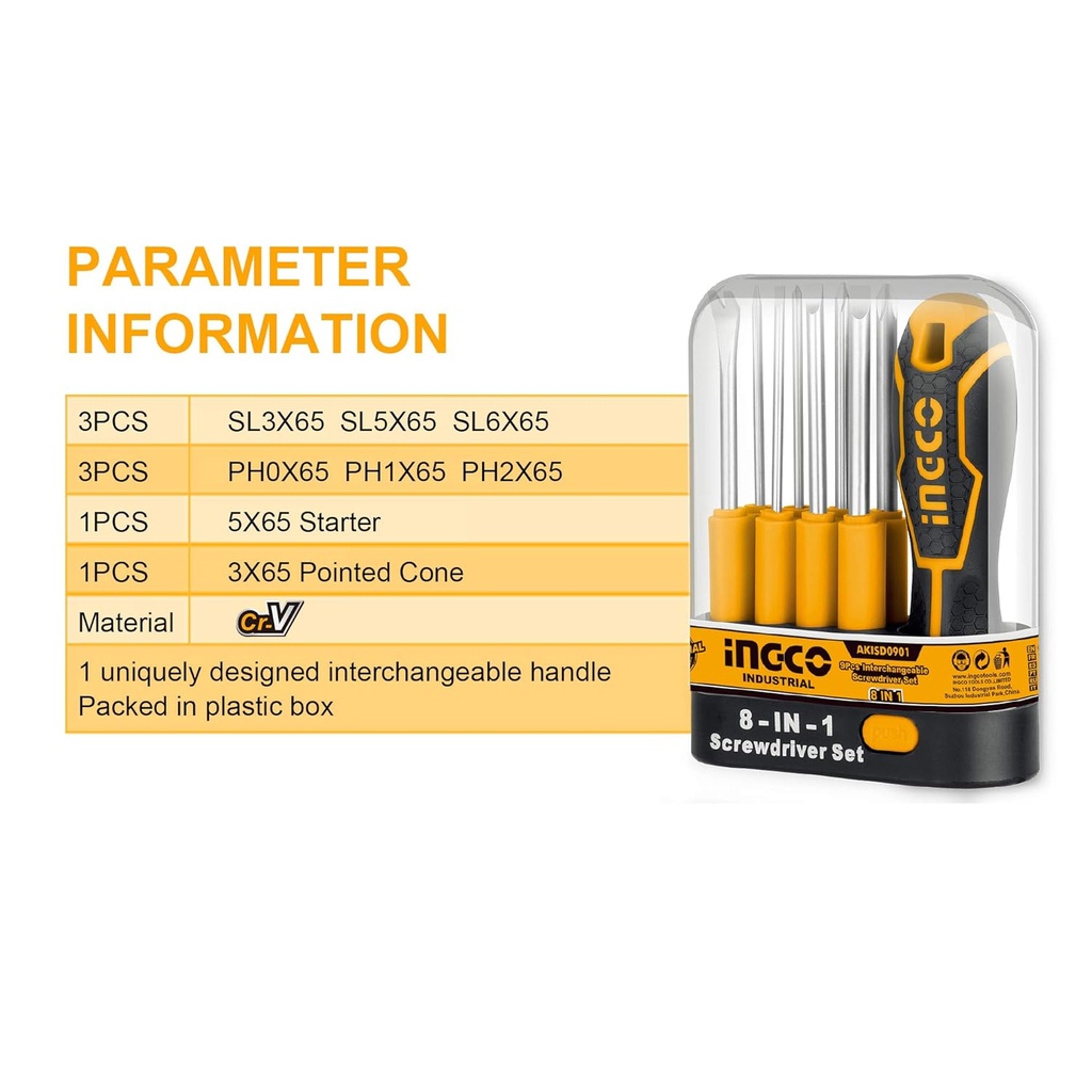 8 IN 1 SCREWDRIVER SET  INGCO (AKISD0901)