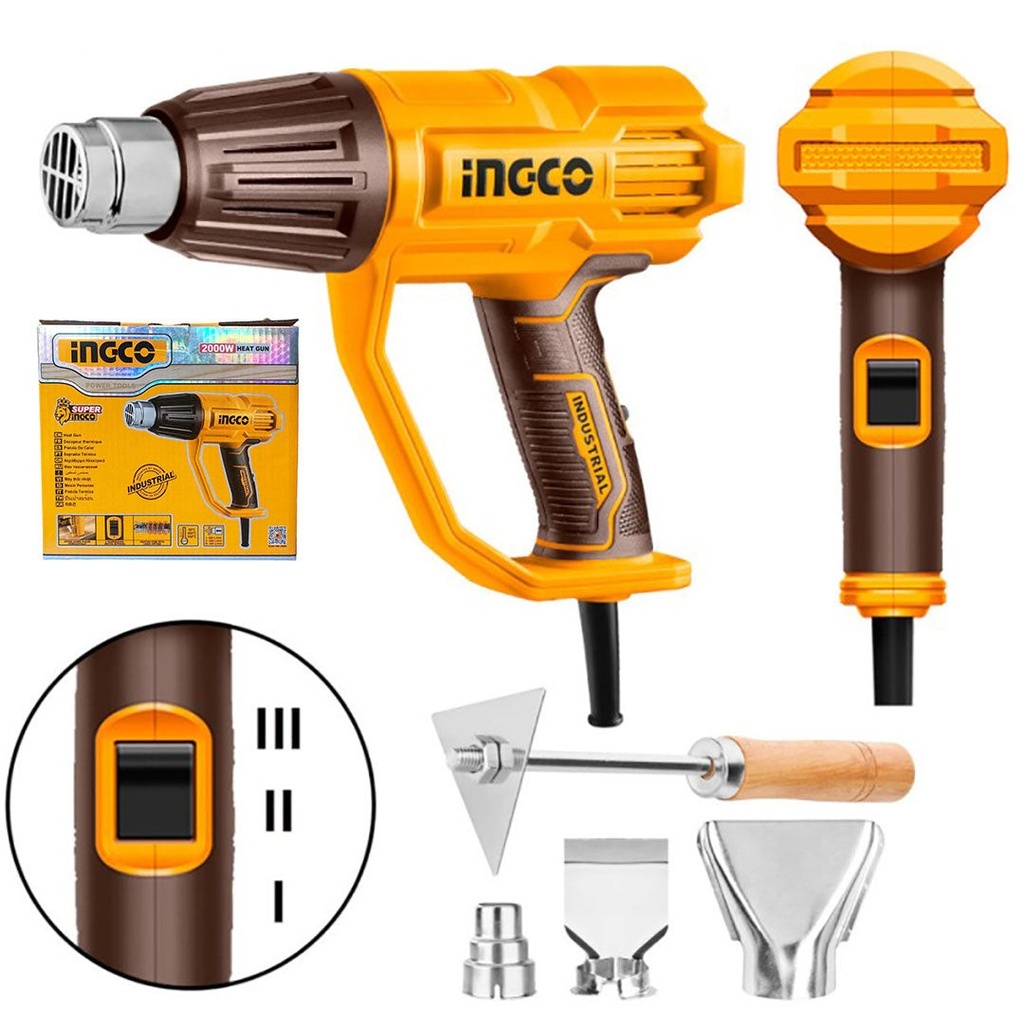 Pistola Termica Termosoffiatore 2000 W Aria Calda 3 Temperature Ingco HG200078