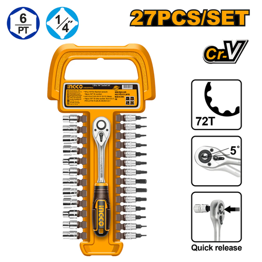 [ToolsMart220] 27 PCS 1/4 SOCKET SET INGCO (HKTS14271)