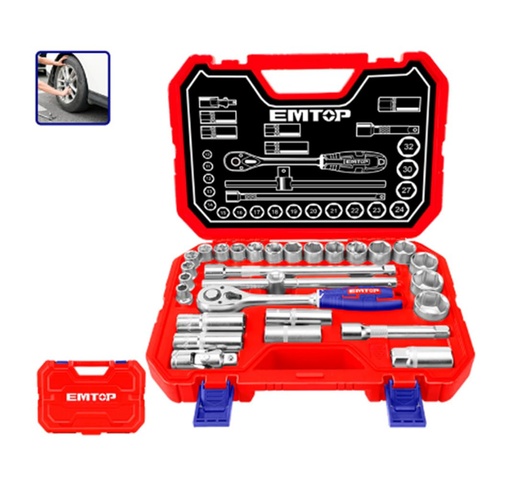 [ToolsMart209] 28 PCS 1/2" SOCKET SET EMTOP (ESKT12281)