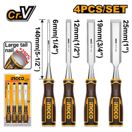 [ToolsMart4647] 4 PCS WOOD CHISEL SET INGCO (HKTWC0401)